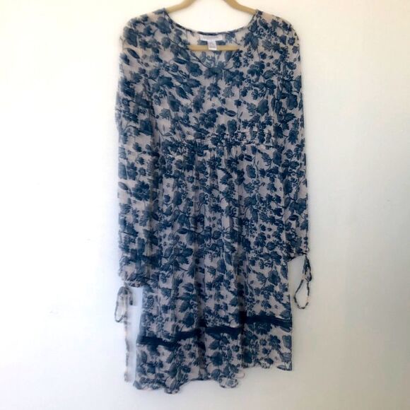 Motherhood Size Small Sheer Blue Floral  Cottagecore  Feminine Maternity Dress - Picture 1 of 9